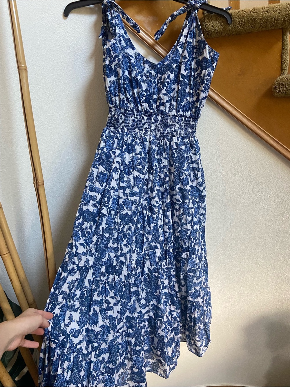 Chelsea & Theodore Blue/White Floral Paisley Peasant Dress Maxi worn once size S
